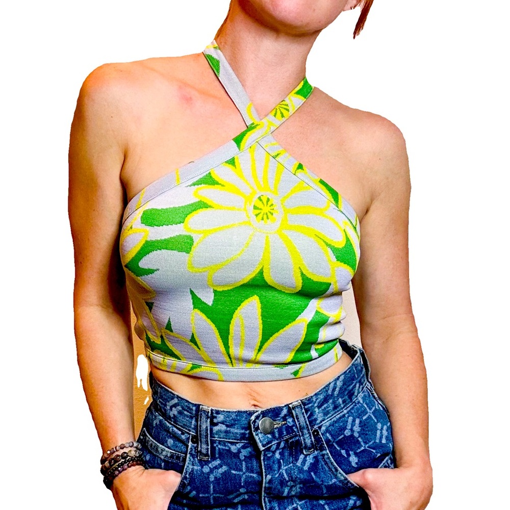 Zara Crop with Green and Yellow Flower Print